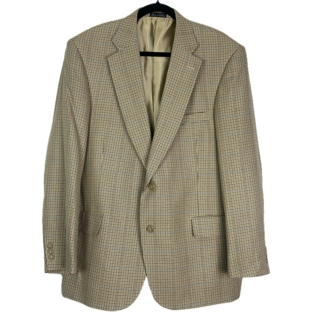 Cezar Del Prado Silk Wool Blend Houndstooth Two Button Blazer Sport Coat…